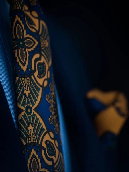 Navy Blue Suit Dark Blue Tie Gold Accents Designs —  Fotos de Stock