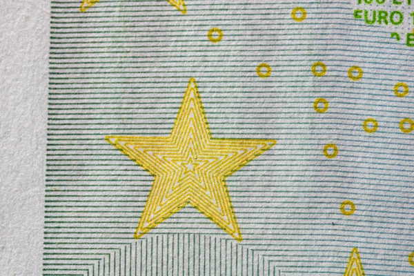 Closeup Shot Yellow Stars Circles Euro Banknote — Stockfoto