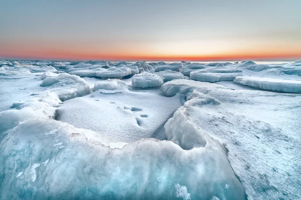 Beautiful View Winter Sunset Coast Baltic Sea Lithuania — Stockfoto