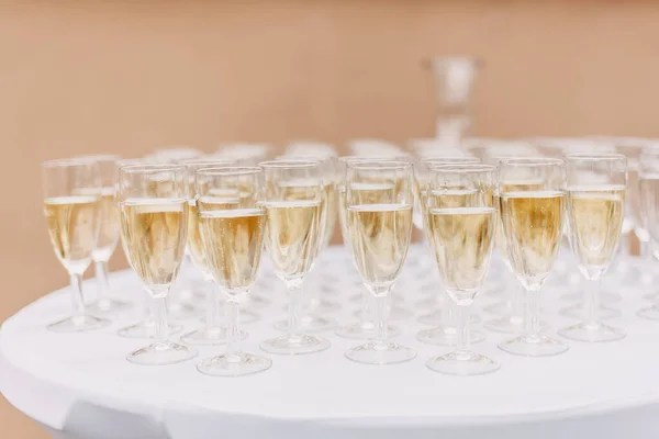 Shallow Focus Shiny Champagne Glasses Orange Background — Foto Stock