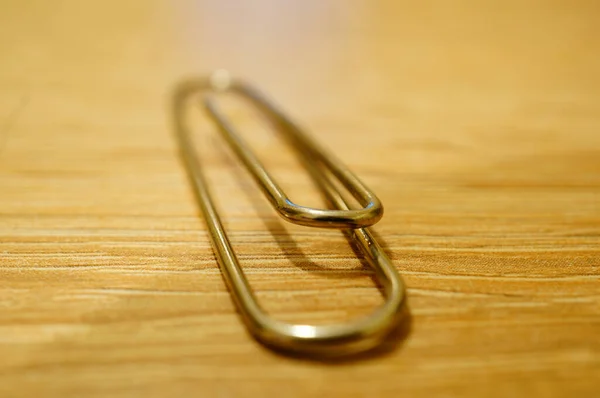 Closeup Shot Metallic Paper Clip Table — Fotografia de Stock