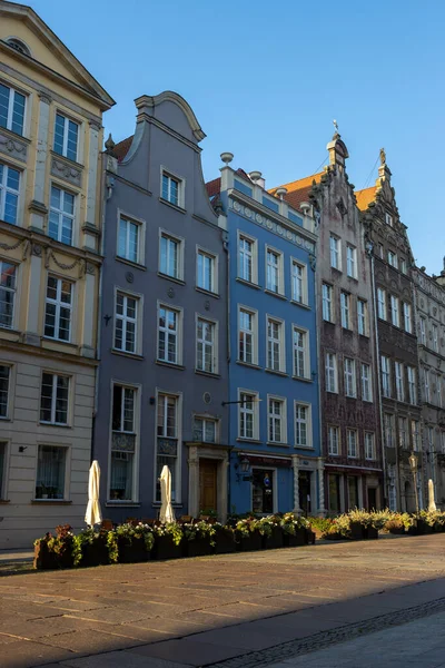 Gdansk Poland Oct 2021 Old Street Historic Colorful Buildings Sunny — Stock Photo, Image