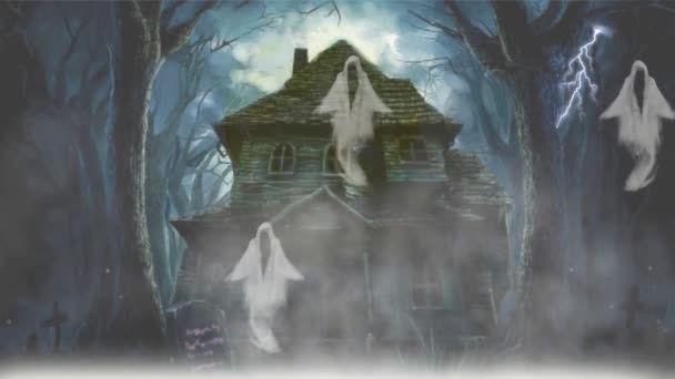 Animação Para Halloween Casa Assustadora Com Fantasmas — Vídeo de Stock