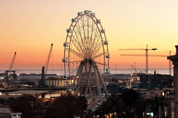 Ferris Wheel Sunset Malaga Harbour Spain — Stock Photo, Image