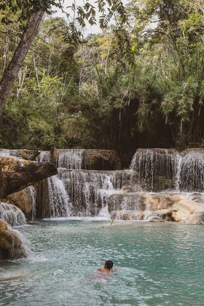 Relaxing View Kuang Falls Forest Luang Prabang Laos — стоковое фото