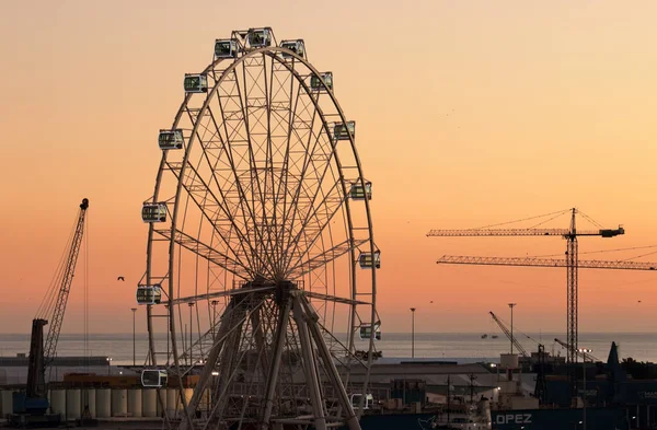 Ferris Wheel Sunset Malaga Harbour Spain — Foto Stock