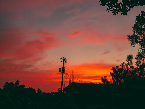 Electric Wires Scenic Sunset — Stock Fotó