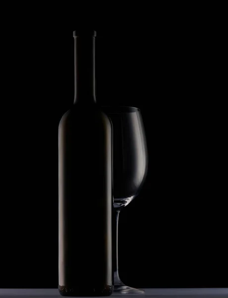 Wine Bottle Glass Dark Background — 스톡 사진