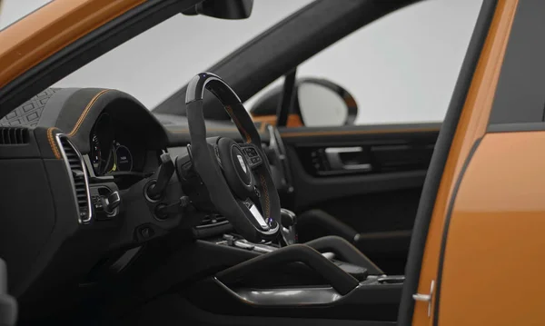 Mnichov Německo Října 2021 Detailní Záběr Luxusního Interiéru Porsche Cayenne — Stock fotografie