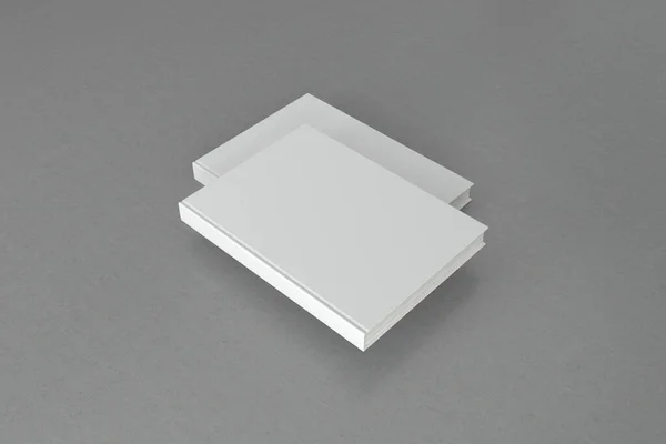 灰色の背景にコピースペースを持つ2つの白いノートブックの3Dレンダリング — ストック写真