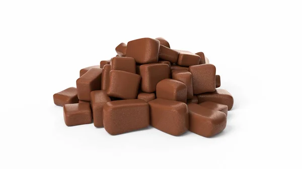 Uma Renderização Pedaços Chocolate Fundo Branco — Fotografia de Stock