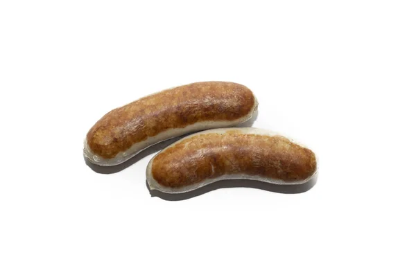 Fresh Grilled Munich Veal Sausages Isolated White Background — 图库照片