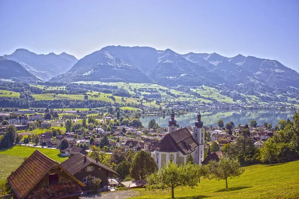 Beautiful View Village Mountains Sarnen Switzerland — Stockfoto