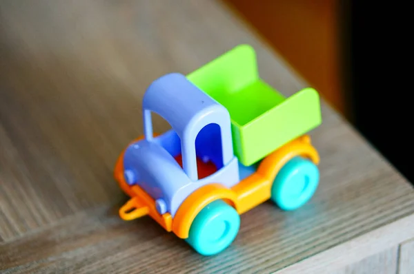 High Angle Close Shot Colorful Truck Car Toy Table — Fotografia de Stock
