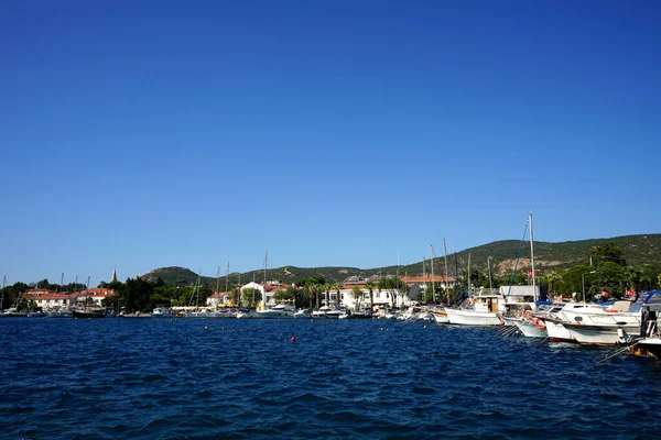 Parked Boats Beach Foca Aegean Sea Province Izmir Turkey —  Fotos de Stock
