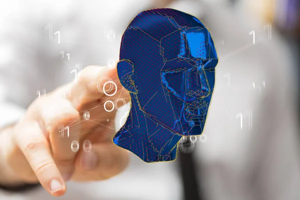 Gros Plan Des Doigts Touchant Concept Intelligence Artificielle Concept Cerveau — Photo