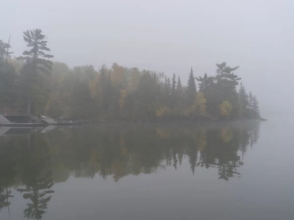 Beautiful View Lake Woods Foggy Day — стокове фото