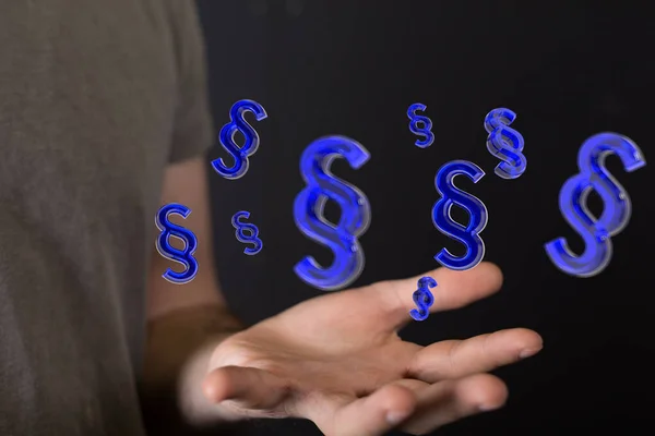 Een Weergegeven Wet Paragraaf Digitale Symbolen Mannelijke Hand — Stockfoto