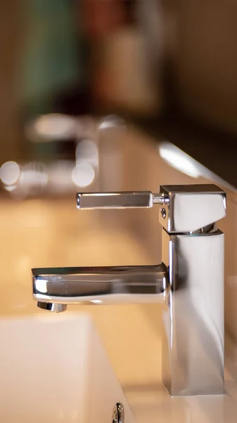 Bathroom Interior Chrome Faucet White Sink — Stock fotografie