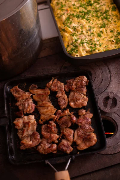 Closeup Shot Barbecue Omelet Grilling Pan — Stockfoto
