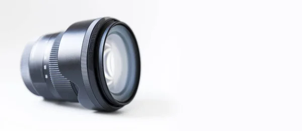 Closeup Camera Lens White Background Copy Space — Photo