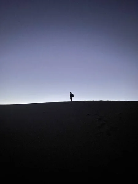 Vertical Shot Silhouette Person Standing Field Blue Clear Sky —  Fotos de Stock