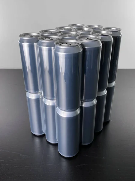 Vertical Shot Aluminum Cans Labeling — Stockfoto