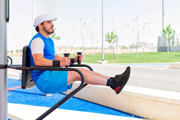 Man Practicing Calisthenics Raised Legs — Photo