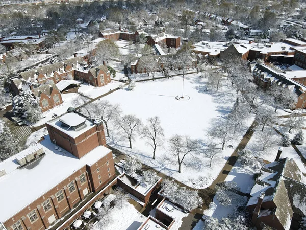 Aerial View White Snow Buildings — Foto Stock