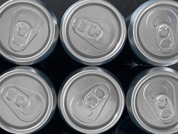 Top View Aluminum Cans Labeling — 스톡 사진