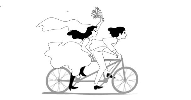 Animation Couple Heureux Vélo Dans Ville — Video