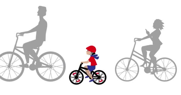 Animación Niña Montando Bicicleta Ciudad — Vídeo de stock