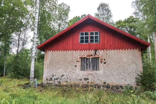 Old House Windows Partly Wood Paneling Facade Sweden — Foto Stock