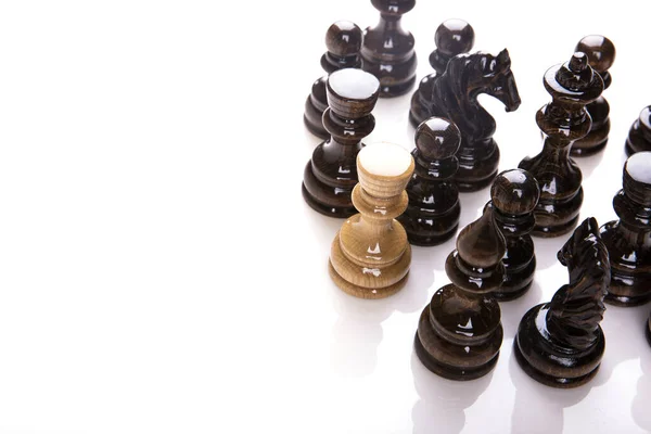 Closeup Shot Pieces Chess White Background — Stockfoto