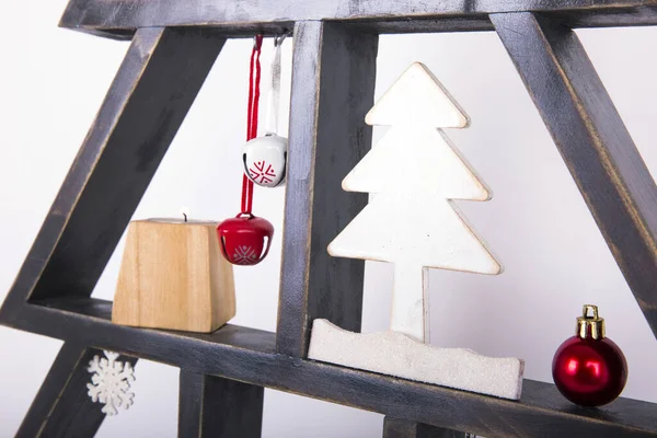 Closeup Shot Wooden Christmas Tree Decoration White Background — Photo