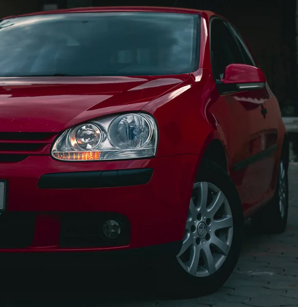 Automotive Photography Red Car Sunset Drl Lights — Foto de Stock