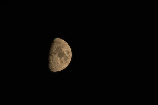 Crescent Moon First Quarter Phase Black Sky — Stock Fotó