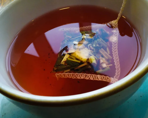 Closeup Cup Hot Herbal Tea Table — Stockfoto