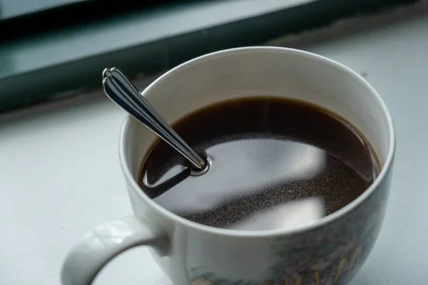 Tiro Alto Ângulo Café Liso Uma Caneca Dentro Casa — Fotografia de Stock