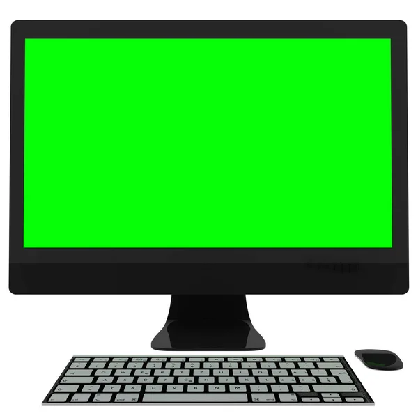 Een Computermonitor Met Blanco Groen Scherm Geïsoleerd Een Witte Achtergrond — Stockfoto