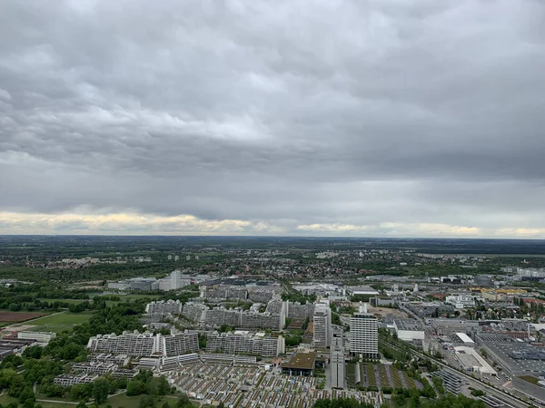 Paisaje Urbano Alto Ángulo Munich Alemania Con Fondo Cielo Dramático —  Fotos de Stock