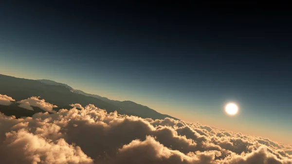 Θέα Πάνω Από Σύννεφα Έναν Λαμπερό Ήλιο — Φωτογραφία Αρχείου