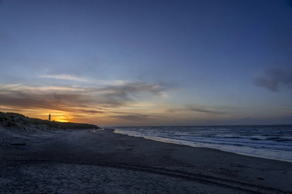 View Hirtshals Lighthouse Beach Sunset Hirtshals Denmark — Fotografia de Stock