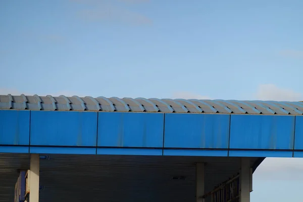 Closeup Blue Roof Metal Sheets Blue Sky — ストック写真