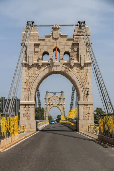 Suspension Bridge Ebro River Amposta Spain — стокове фото
