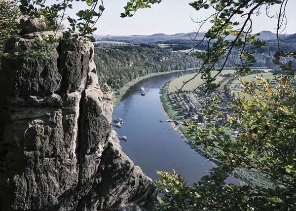 Saxon Swiss National Park Overlooking Elbe River Town Rathen — Fotografia de Stock