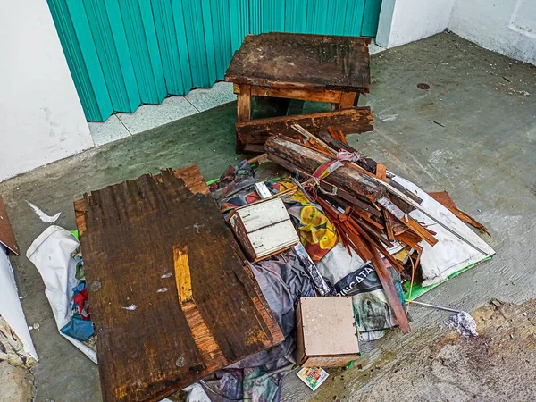 Pile Wood Debris Other Trash Local Villagers Pondok Aren South — Fotografia de Stock
