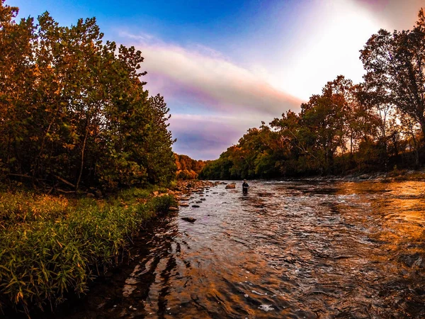 Een Prachtig Uitzicht Een Rivier Omringd Door Dichte Bomen Onder — Stockfoto