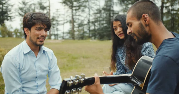 Group Indian Friends Playing Music Park Stock Image