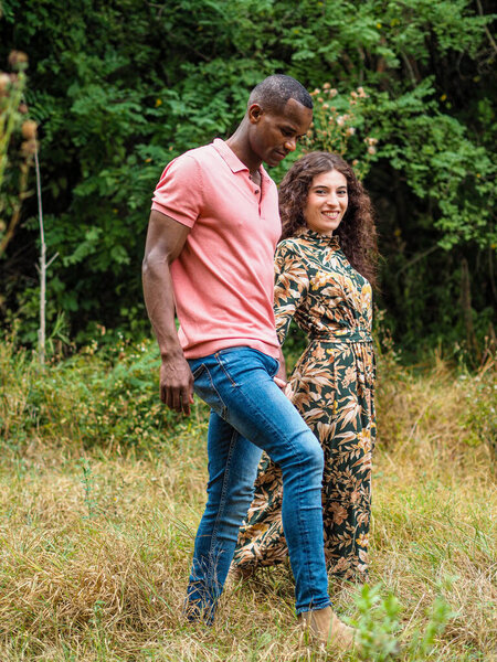 Lovely Mixed Race Couple Forest Royalty Free Stock Images